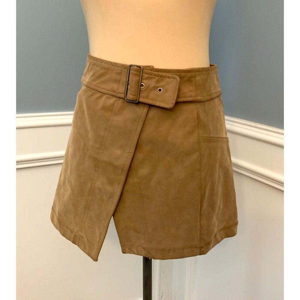 Free People Mini Skirt Womens 4 Vegan Suede Leather Ari Wrap Buckle A-Line